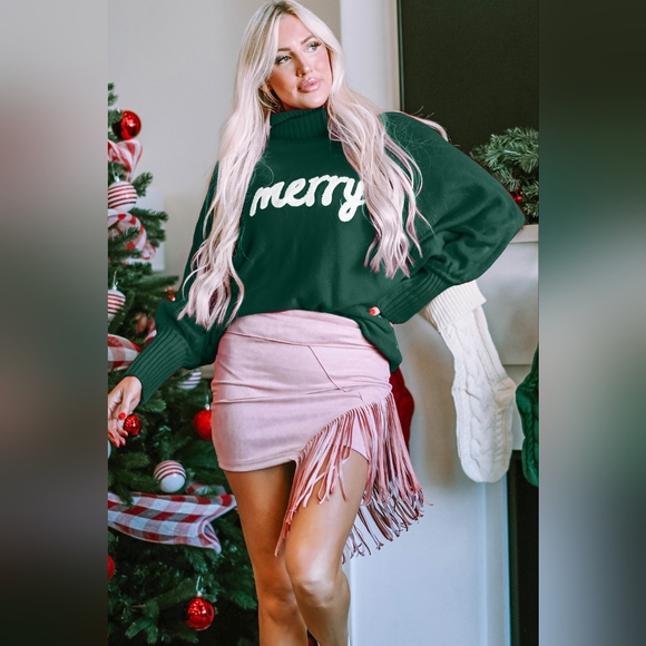 Double Take Full Size Merry Christmas Turtleneck Long Sleeve Sweater - Picture 3 of 7